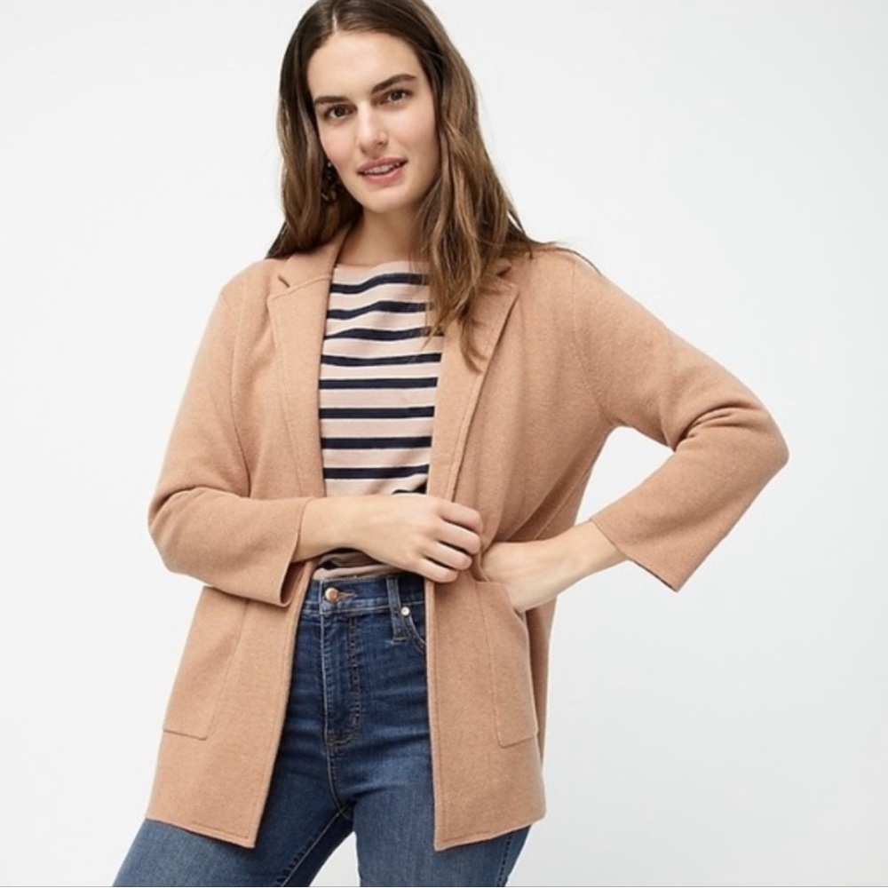 J. Crew Sophie Open Sweater Blazer Cardigan Style Camel Tan Minimalist Chic